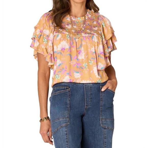 NEW DEMOCRACY floral ruffle top in biscotti - Picture 1 of 3